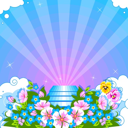 Stairway to heaven,  the flowers and clouds.のイラスト素材