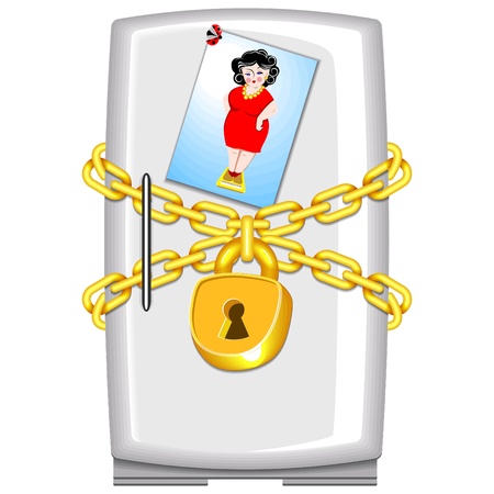 The lock on the fridge,  picture  brunette  on the scale.のイラスト素材