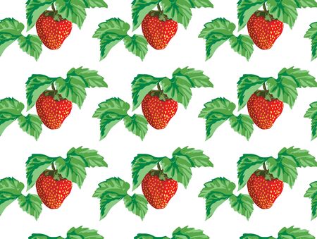 seamless of the strawberries with green leavesのイラスト素材