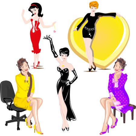 A set of beautiful girls with hearts.のイラスト素材