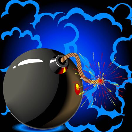 Round black bomb with a burning fuse wire の写真素材