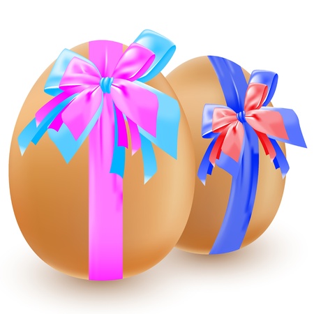 Two brown eggs, decorated with colorful bows のイラスト素材