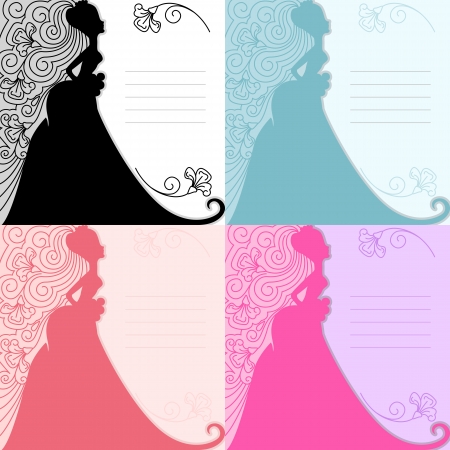 Silhouette of the bride  Floral ornament  The invitation to the wedding のイラスト素材