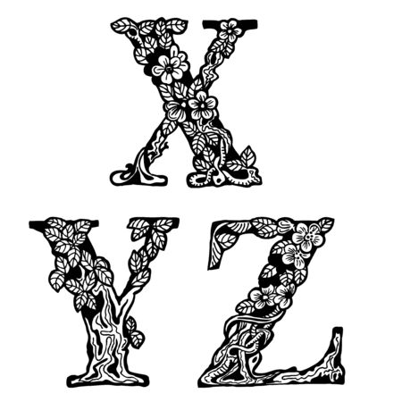 Set of letters of the alphabet. Drawing. Vintage.のイラスト素材