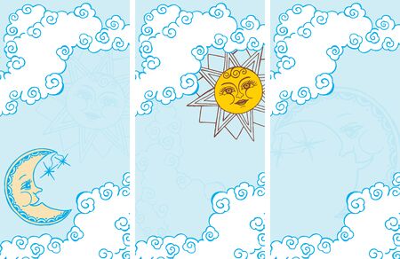 The sun and moon and clouds. Color drawing.のイラスト素材