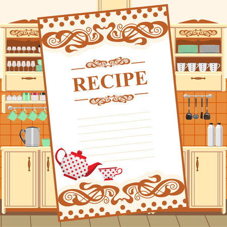 Blank for a recipe on the background of the kitchen environment.のイラスト素材