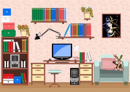 Interior room teen girl. Set of different objects.のイラスト素材