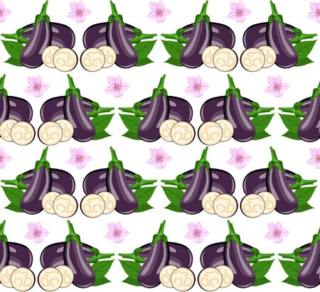 Eggplant - fruit and leaves. Seamless texture. It is used as the background.のイラスト素材