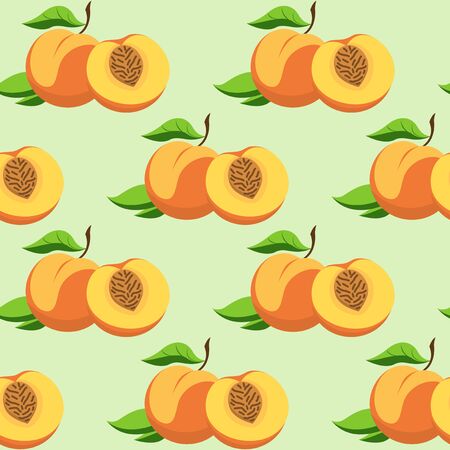 Seamless texture of the fruit and leaves of peach. It is used as the background.