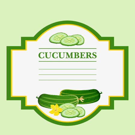 Cucumbers. Label, there is a place for your text.のイラスト素材
