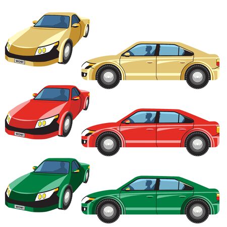 Set of cars of different colors. Great view.のイラスト素材
