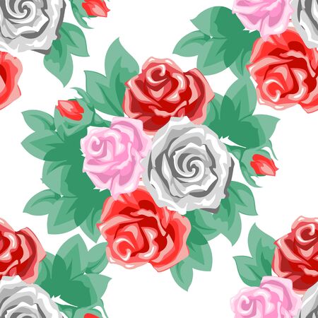 Bouquets of roses flowers and leaves. Seamless.のイラスト素材