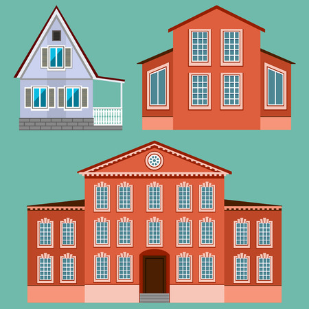 House set - home icon collection. Illustration group. Private residential architecture.のイラスト素材
