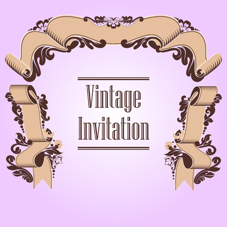 Decorative ribbon banner with floral ornaments. Ideal for creating invitations, labels and gift cards.のイラスト素材