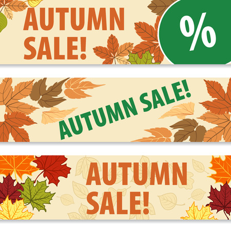 Templates banners for autumn discount. Autumn leaves of different colors, a place for your text.のイラスト素材