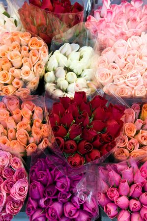 Pattern of rose bouquets at flower shopの写真素材