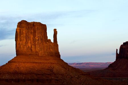 Famous Mittens at sunset in Monument valley Navajo tribal parkの写真素材