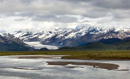 Matanuska Glacier and Matanuska river along Alaskan highway 1の写真素材