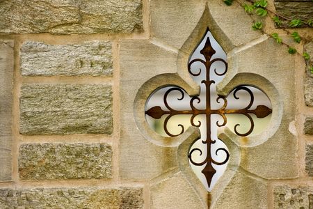 Stone wall of old university campus building, Princeton, New Jerseyの写真素材