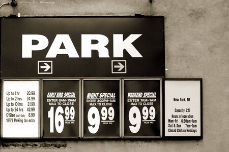Rates of parking garage in Manhattan, New York の写真素材