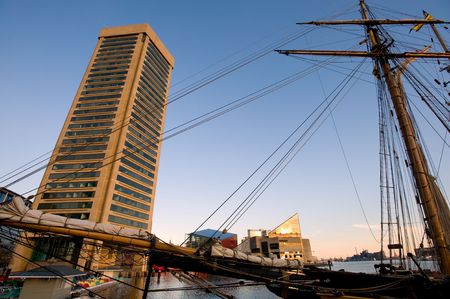 Pride of Baltimore ship in Inner Harbor, Baltimoreの写真素材