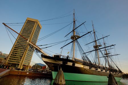 USS Constellation ship in Inner Harbor, Baltimoreの写真素材