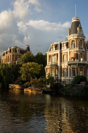 Baroque mansions along the canal, Amsterdamの写真素材