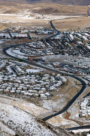 View of city of Golden, Colorado, from aboveの写真素材