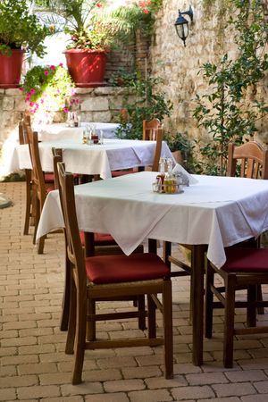 Atmospheric Dalmatian restaurant in city of Zadar, Croatiaの写真素材