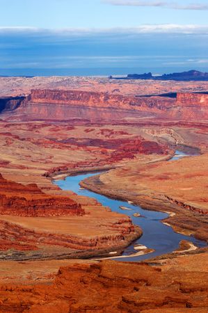 Colorado river running through remote part of Canyonlands National park, Utahの写真素材