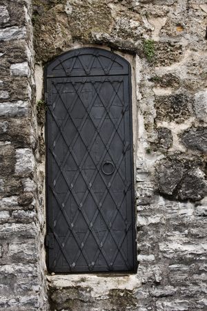 Door in the fortress wall of Hohensalzburg castle, Salzburgの写真素材
