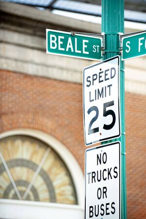 Sign of the famous Beale street with blues clubs in Memphisの写真素材