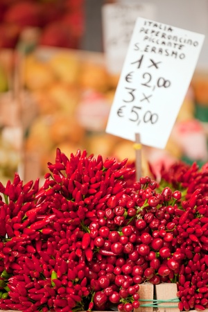 Hot pepper on historical Rialto market, Venice, Italyの写真素材