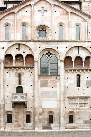 Famous Romanesque Cathedral in Modena on Piazza Grande, Italyの写真素材