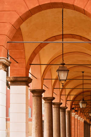 Colorful arcade in downtown Modena, Northern Italyの写真素材