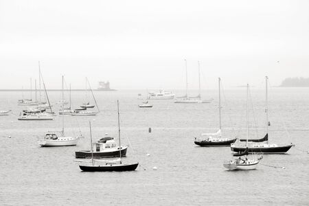 Fishing boats in Rockland harbor, Maineの写真素材