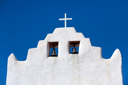 Bell tower of spanish mission in Old Laguna, NMの写真素材