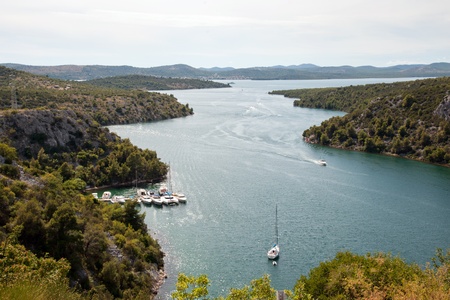 Yachting on Krka river in central Dalmatiaの写真素材
