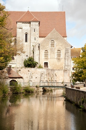 Old Romanesque St Andre church along river Eure in historical Chartres, Franceの写真素材