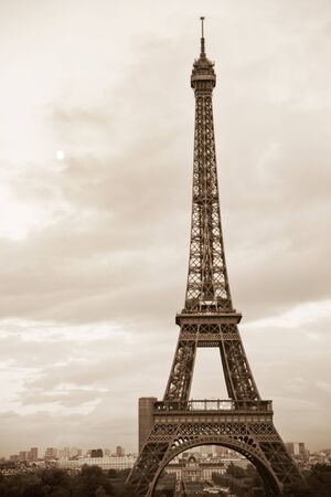 View of sepia toned Eiffel tower in Paris, Franceの写真素材