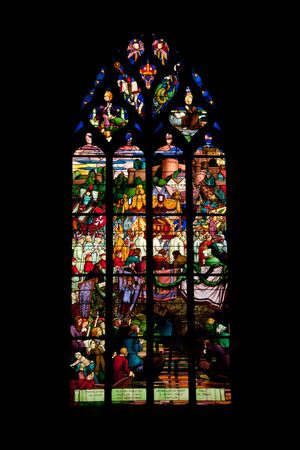 Vitrage of the famous medieval St Malo church in historic Dinanの写真素材