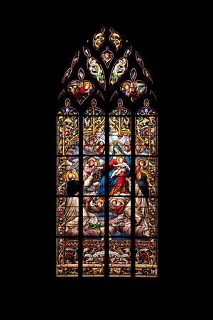 Vitrage of the famous medieval St Malo church in historic Dinanの写真素材