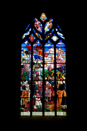 Vitrage of the famous medieval St Malo church in historic Dinanの写真素材