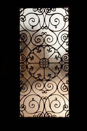 Door with metal ornament in historical part of Zagreb, Croatiaの写真素材
