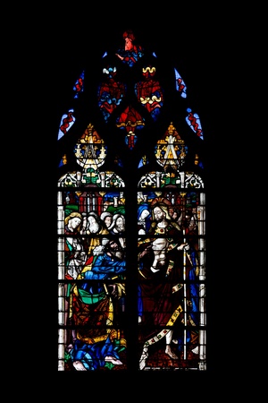 Stained glass inside famous Rouen cathedralのeditorial素材