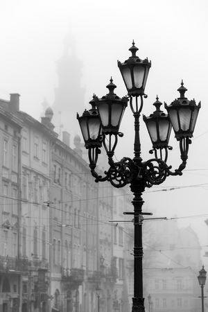 Street lamp in historic Old Town district, Lvivの写真素材