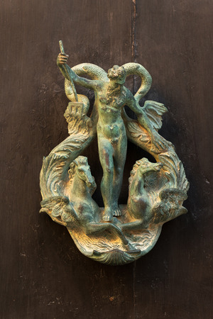 Exquisite door knocker of old Maltese house in Mdinaの写真素材