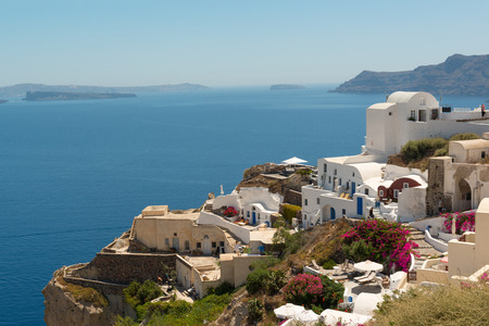 Panoramic view of Oia on Santorini island, Greeceの写真素材
