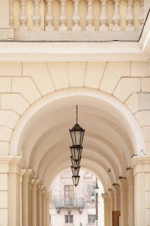 Arch passage of Lviv city hall on Market squareの写真素材