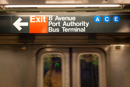 Train at Port Authority  subway station, New York city